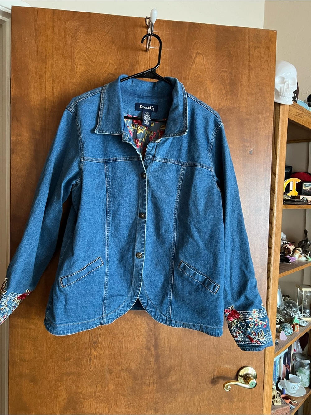 Denim&Co Blue Denim Jacket with Embroidered Cuffs